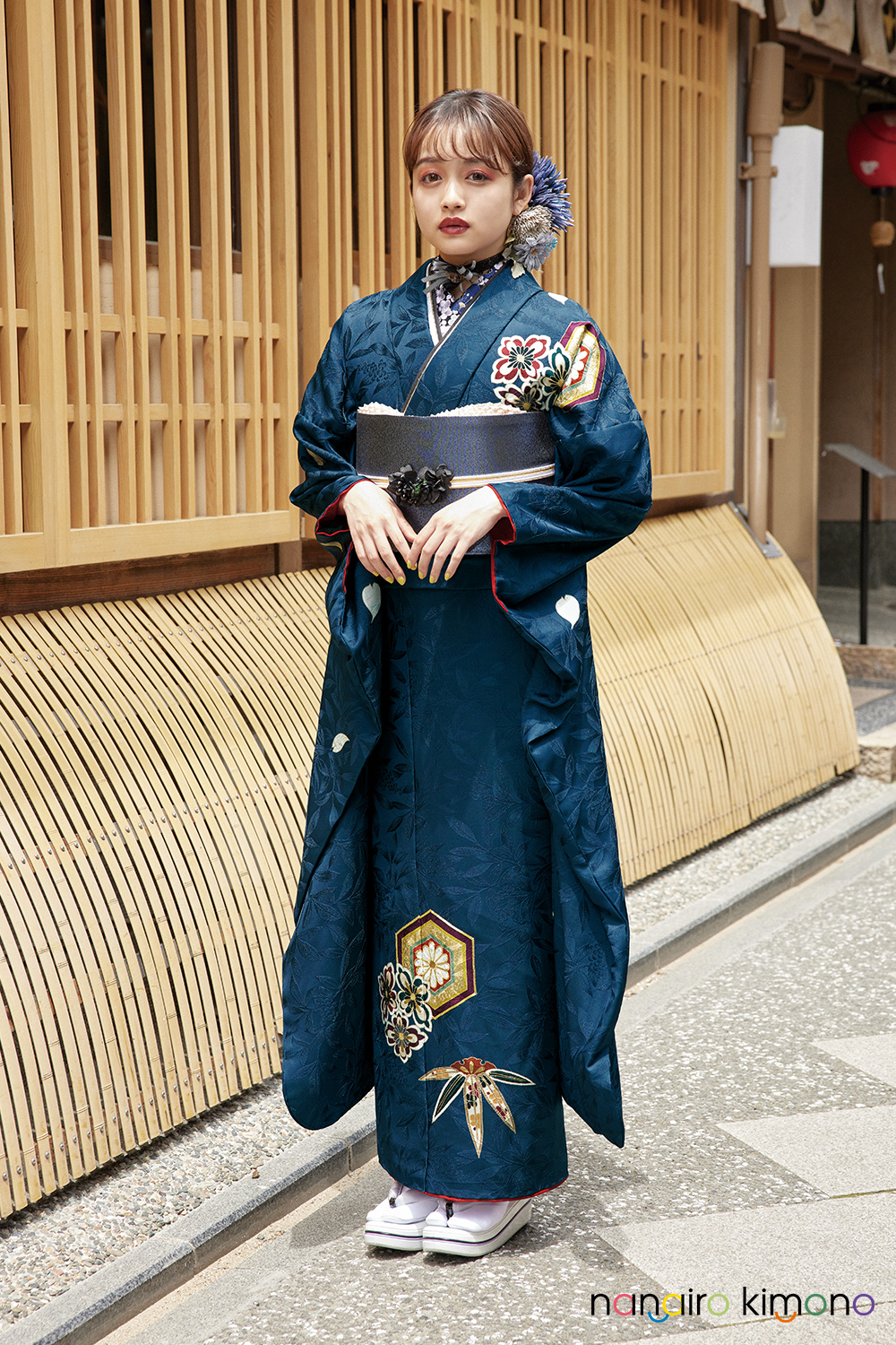 振袖フルセット｜紺色 シンプル刺繍 F162【ナナイロキモノ公式】兵庫県